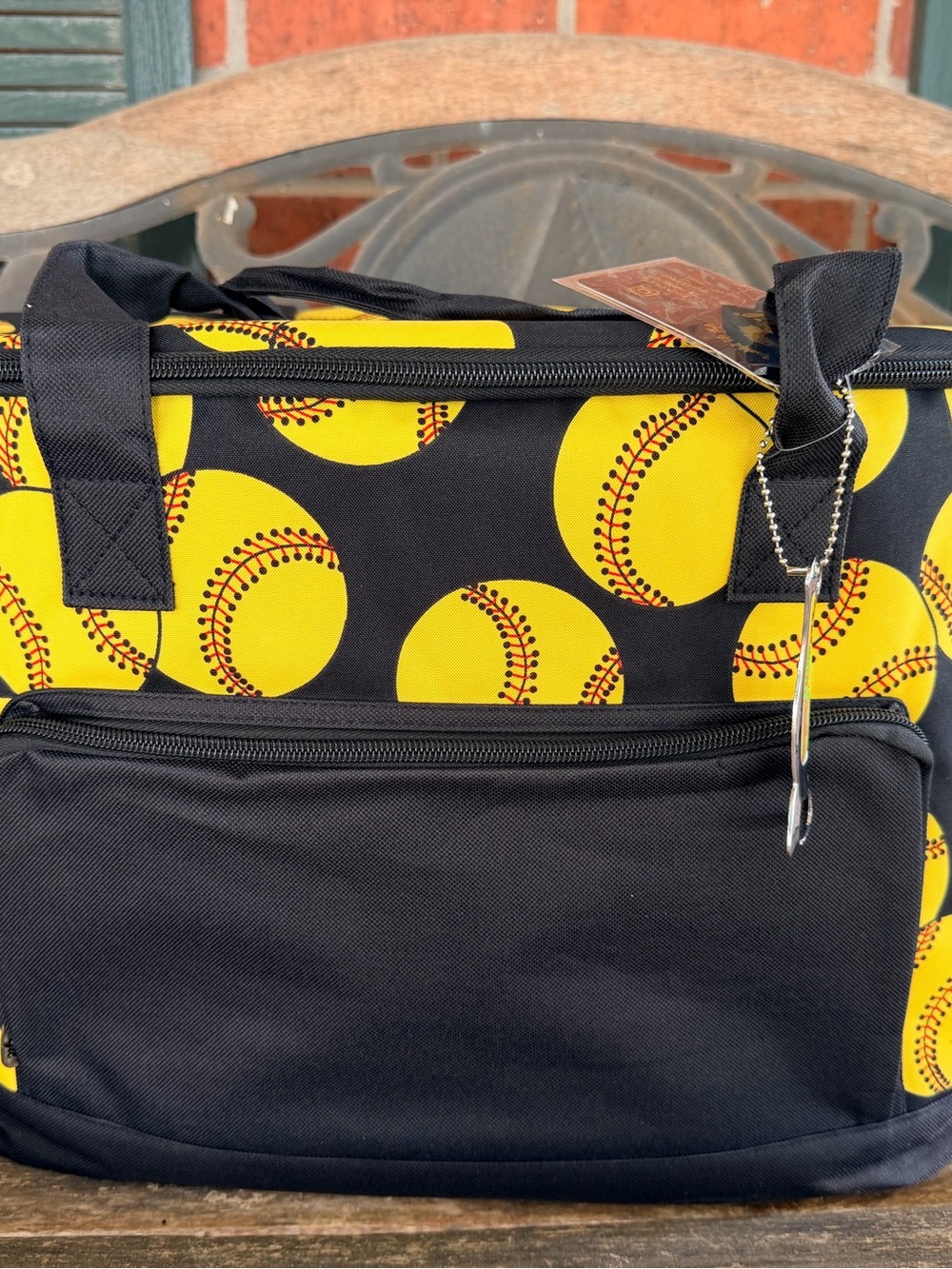 NWT Softball Insulated Cooler Bag in Black with Multi Neon Yellow Softballs